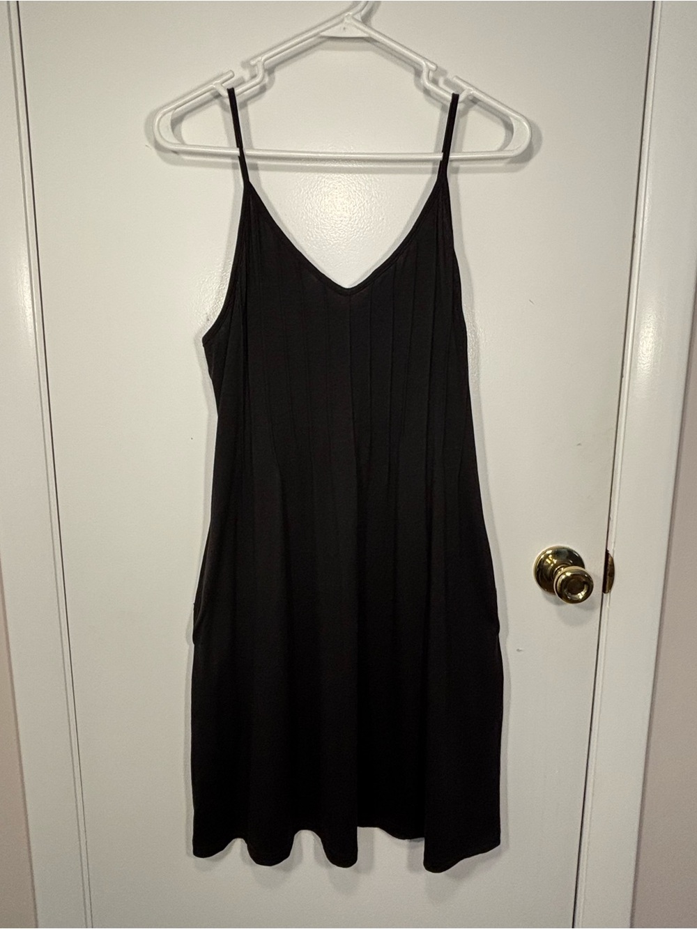 Zattcas Black Ribbed Spaghetti Strap Swing Dress Size M